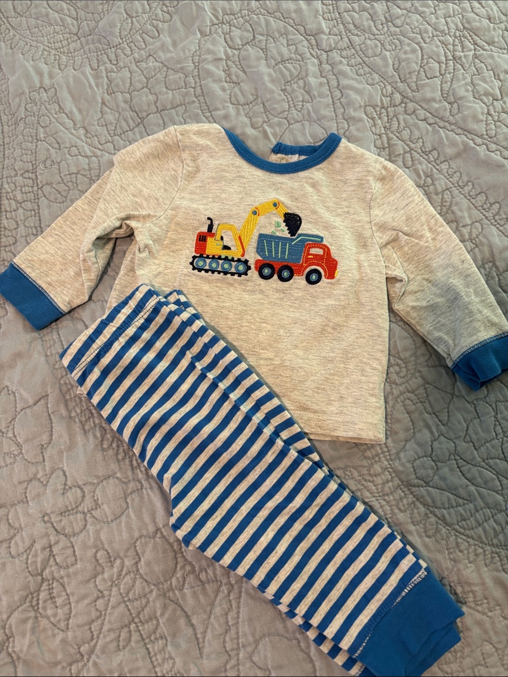 Little Me Gray and Blue Construction Truck Pajama Set